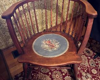 Low Back Windsor Rocking Chair with Floral Needlepoint Motif