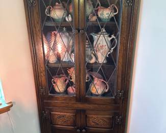 Old Charm Corner Display Cabinet with Leaded Glass