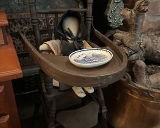 Amish Style Cloth Doll, Mini Spindle Back Doll High Chair