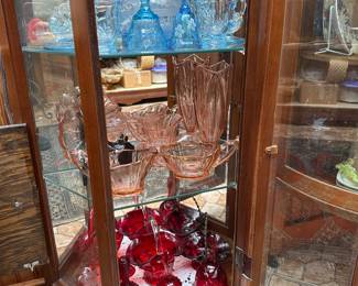 Fostoria Baroque Azure Blue Creamer & Sugar, Assortment of Pink Depression Glass, Tiffin-Franciscan Pink Depression Glass Sugar & Creamer 