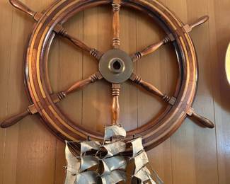 Teak Brass Nautical Pirate Ship's Wheel