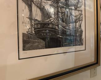 1977 Framed & Matted Etching "The Clipper 'Sea Witch'" by Alan J. Gaines