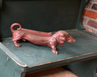 Red Painted Cast Iron Weiner Dog Boot Scraper/Door Stop