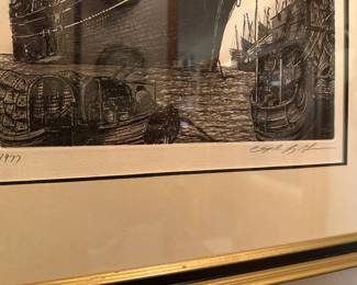 1977 Framed & Matted Etching "The Whaling Ship" by Alan J. Gaines 