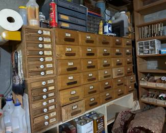 Antique Wooden Tool Sorting Cabinet