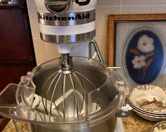 Kitchen Aid White Upright Mixer with Attachments