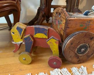 Circa 1930's Carved Wood Elephant Pool Toy