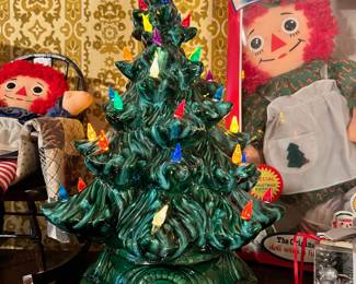 Star-Topped Ceramic Christmas Tree with Multicolor Bulbs
