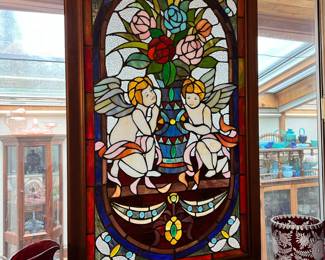 Stained Glass Window Panel with Cherub Design