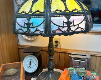 Art Nouveau Large Slag Glass Panel Lamp