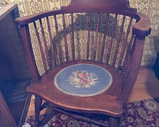 Low Back Windsor Rocking Chair with Floral Needlepoint Motif