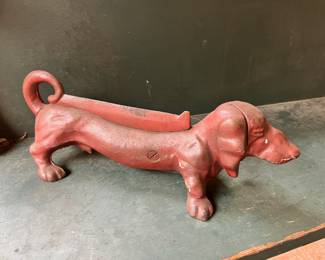 Red Painted Cast Iron Weiner Dog Boot Scraper/Door Stop
