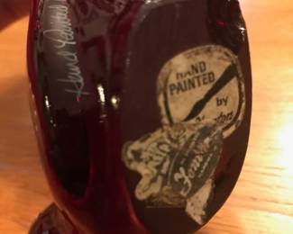 Fenton Ruby Red Glass Bird with Hand Painted Flowers