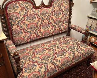 Victorian Settee with Damask Pattern Upholstery