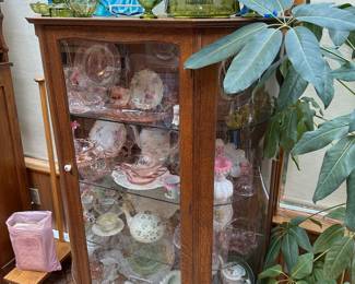 Oak Curved Beveled Glass Curio Cabinet
