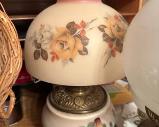 Floral Design Milk Glass Hurricane/Parlor Lamp