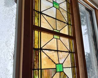Green, Yellow and Brown Geometric Stained Glass Panel