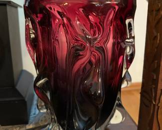 Circa 1960's Abstract Ruby/Clear Blown Glass Vase