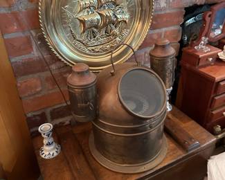 Circa Early 20th Century Kelvin & Hughes Copper Yacht Binnacle Compass, Hammered Brass Clipper Ship Wall Decor