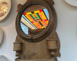 Wooden Entrance Hall Mirror with Candle Holders and Shelf