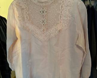 Pale Pink Long Sleeve Blouse with Lace Front