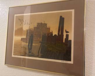 Framed & Matted Silkscreen Print "Ferry Dock" by Walton Butts