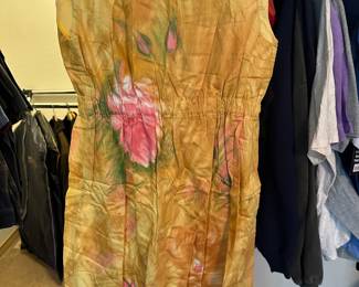 Golden/Yellow Pleated Mini Dress with Floral Design