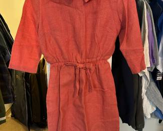 Circa 1960's Coral Tweed Crewneck Mini Dress with Collar