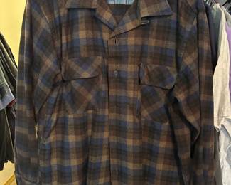 Bruno Sportswear Blue/Brown Wool Blend Flannel Long Sleeve Shirt