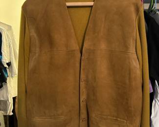 Puritan Sportswear Brown Suede with Knitted Arms Cardigan – Size Large