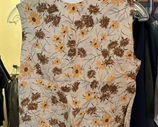 Cream Cropped Sleeveless Blouse with Brown/Yellow Floral Design