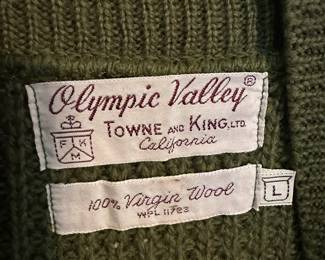 Olympic Valley 100% Virgin Wool Green/Cream Striped Zip Up Jacket – Size Large