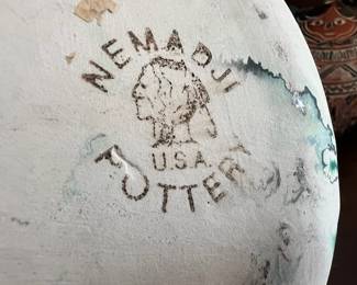 Nemadji Pottery White with Blue/Green Swirl Bowl