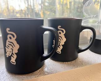 Pair of Black/White Starbucks Coffee Mugs with Tiger Design