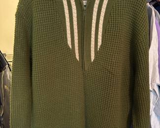 Olympic Valley 100% Virgin Wool Green/Cream Striped Zip Up Jacket – Size Large