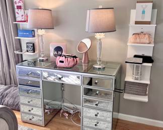Mirrored Desk (The drawer to the right at the top has a crack) 