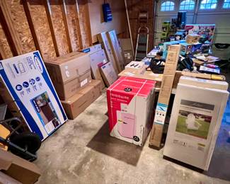 New items,, swinging egg chair, mini fridge, Adirondack chairs, lighted umbrella and more