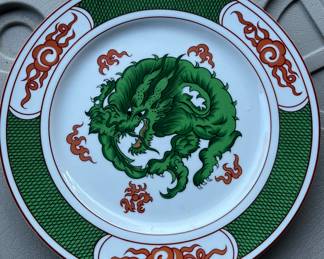 Fitz & Floyd Dragon Crest Green Chop Dinner Plate Charger