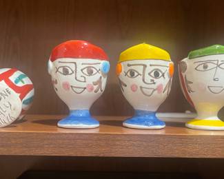 DeSimone Italy Signed and Numbered Cubist Style Ceramic Egg Cups