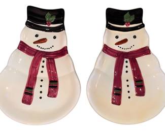 Two Snowmen Candy Plates
