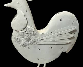 Rustic White Tin Rooster Decor