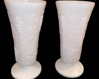 Pair Of Milk Glass Floral Vases