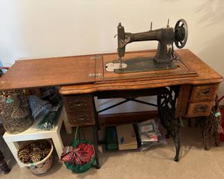 Antique White Rotary Sewing Machine and Cabinet