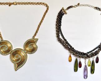 Vintage 3 Strand Necklace With Crystal Charms & Rhinestone Gold Tone Necklace By Alicia
Lot #: 97