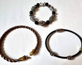 3 Bracelets: Copper & Brass Twist With Animal Finials, Natural Stone & Rhinestone Beads With Magnetic Clasp
Lot #: 89
