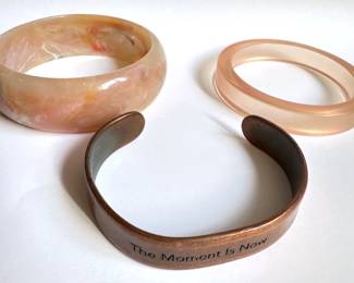 3 Vintage Bracelets: Natural Stone, Lucite & Copper Reading "The Moment Is Now"
Lot #: 125
