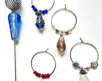 Art Glass Pin & 4 Mix And Match Hand Painted Glass Bead Hoop Earrings
Lot #: 143