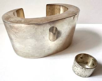 Kalibre Sterling Silver Bracelet & Ring Size 5, Signed By Designer Harlene Korey
Lot #: 11