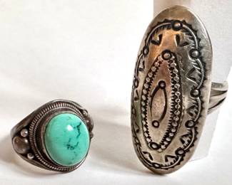 2 Vintage Sterling Silver Mexican Rings, One With Turquoise Bead
Lot #: 75