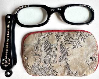 Vintage Folding Rhinestone Reading Glasses In Asian Style Silk Pouch
Lot #: 41